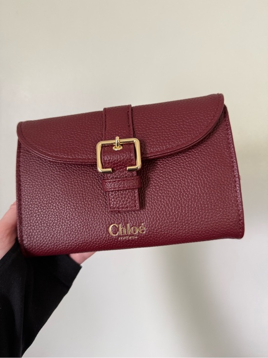 Chloe Handbags - Chloé Parfums Burgundy Pebbled Leather Buckle Wallet